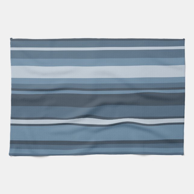Linge De Cuisine Bandes bleu gris (Horizontal)