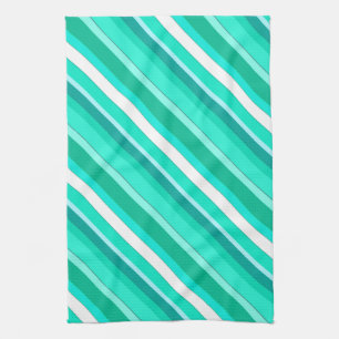 Linge De Cuisine Bandes de bonbons en couches - turquoise et blanch