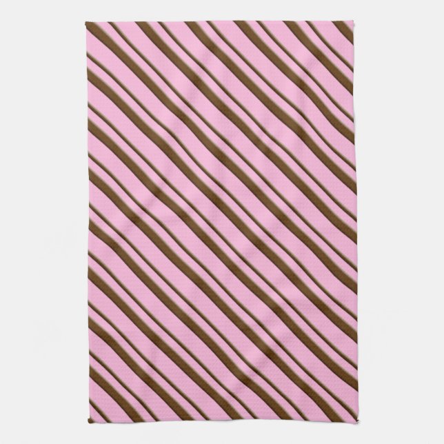Linge De Cuisine Bandes de bonbons, rose et chocolat (Vertical)