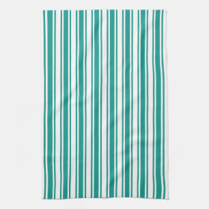 Linge De Cuisine Bandes de bonbons turquoises et blanches