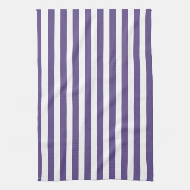 Linge De Cuisine Bandes de bonbons ultra violettes et blanches (Vertical)