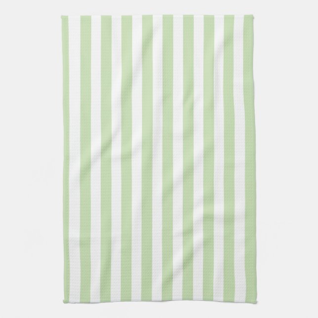 Linge De Cuisine Bandes de bonbons vert pâle et blanc (Vertical)