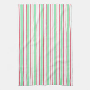 Linge De Cuisine Bandes de bonbons vert, rose et blanc à la menthe