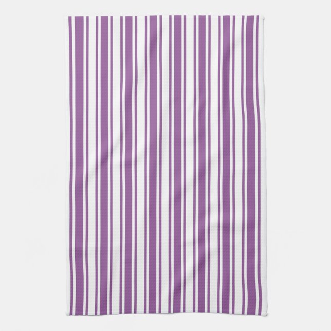 Linge De Cuisine Bandes de bonbons violettes et blanches (Vertical)