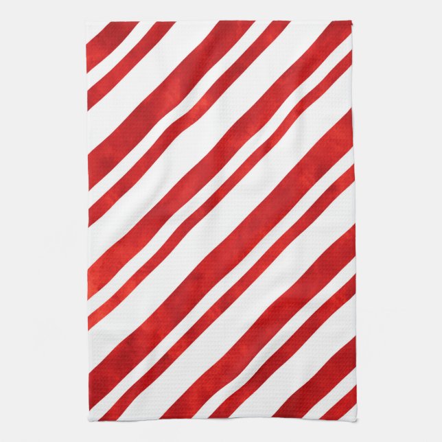 Linge De Cuisine Bandes de sucre de canne d'aquarelle rouge (Vertical)