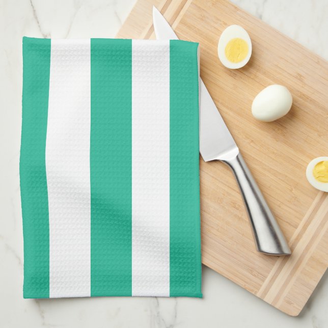 Linge De Cuisine Bandes de transats vert et blanc (Quart Plié)