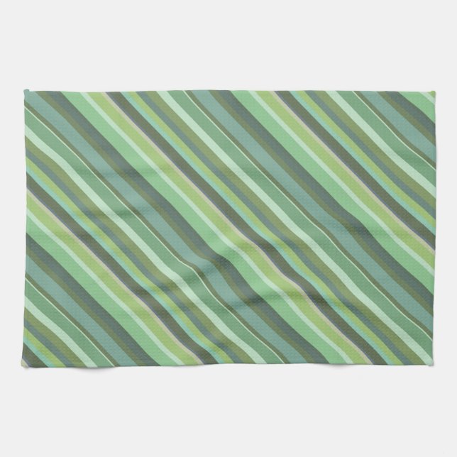 Linge De Cuisine Bandes diagonales vert olive (Horizontal)