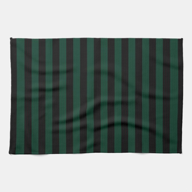 Linge De Cuisine Bandes fines - Noir et Vert foncé (Horizontal)