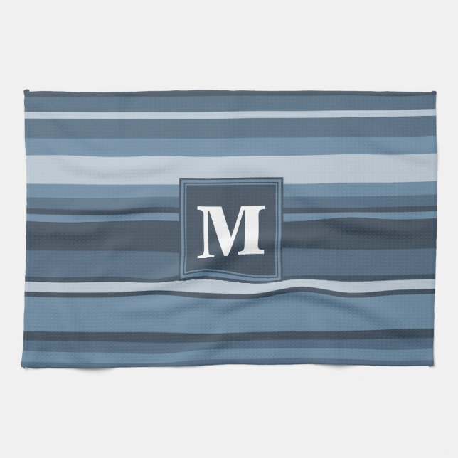 Linge De Cuisine Bandes gris monogramme (Horizontal)