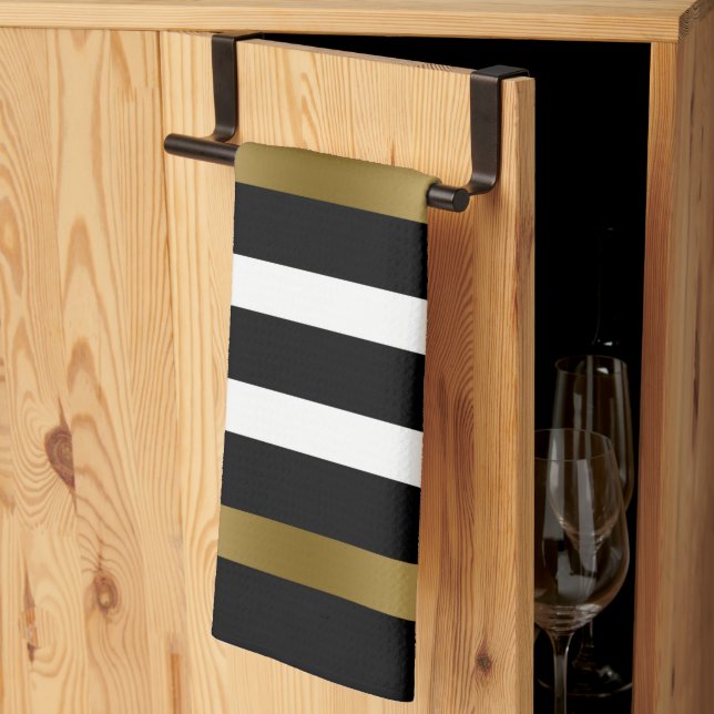 Linge De Cuisine Bandes noires et or (Pliage en tiers)