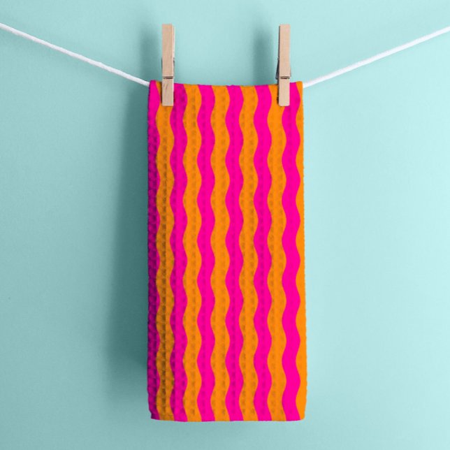 Linge De Cuisine Bandes ondulées roses et orange chaudes (Créateur téléchargé)