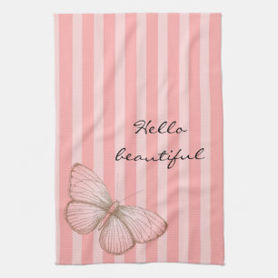 Linge De Cuisine Bandes roses avec papillon