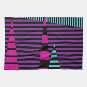 Linge De Cuisine Bandes sur bandes - rose, pourpre, bleu et noir