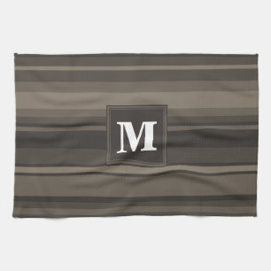 Linge De Cuisine Bandes taupe monogramme