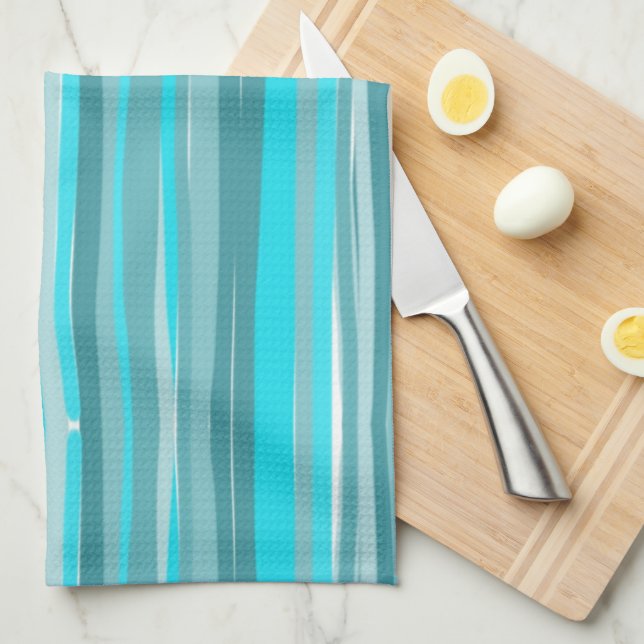 Linge De Cuisine Bandes turquoises verticales (Quart Plié)