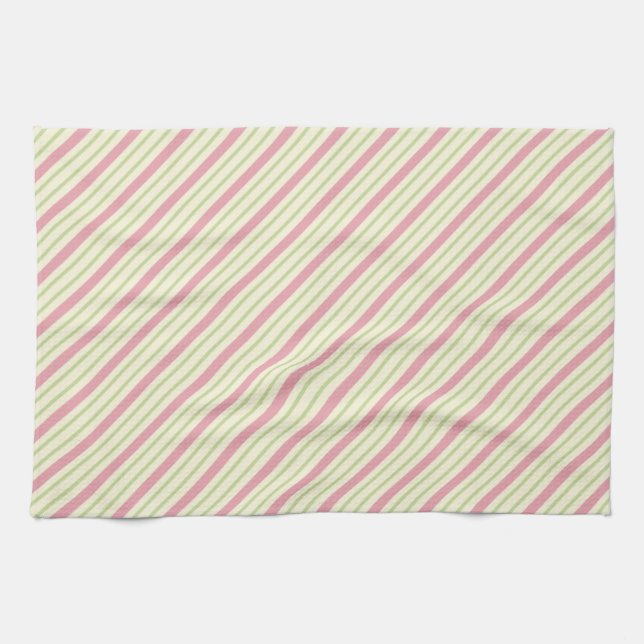 Linge De Cuisine Bandes vert clair et rose (Horizontal)