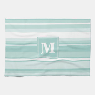 Linge De Cuisine Bandes vertes de menthe monogramme