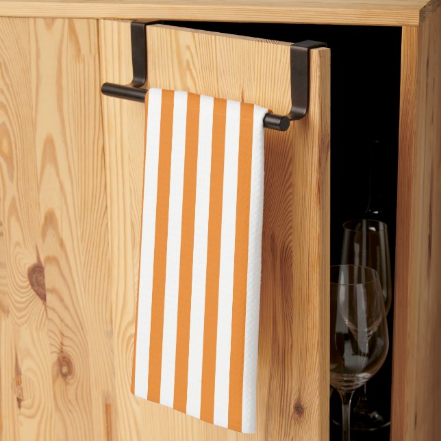 Linge De Cuisine Bandes verticales classiques orange et blanc (Pliage en tiers)