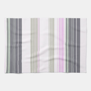 Linge De Cuisine Bandes verticales grises et roses.