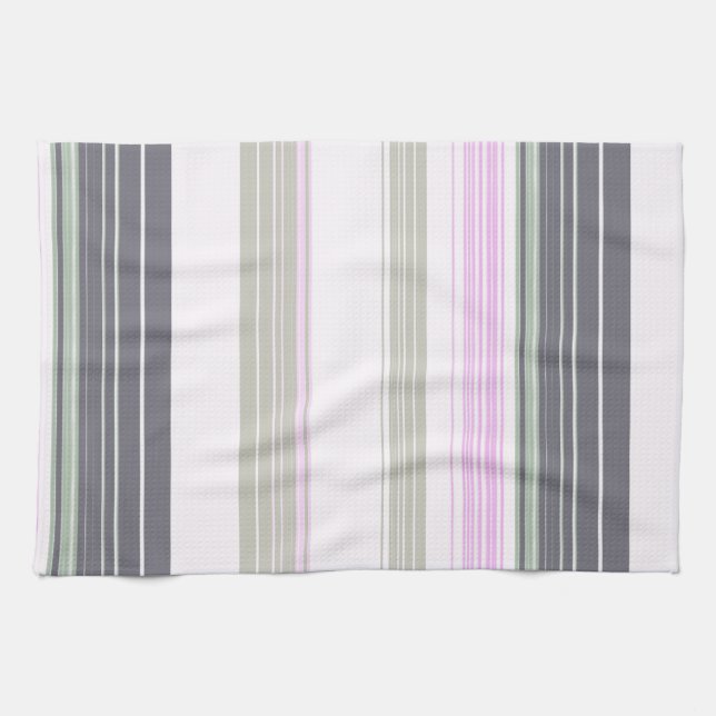 Linge De Cuisine Bandes verticales grises et roses. (Horizontal)