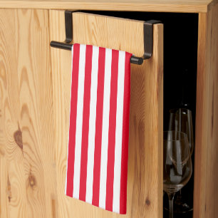 Linge De Cuisine Bandes verticales rouges et blanches classiques