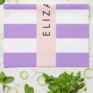 Linge De Cuisine Bandes Violettes, Motif Gratté, Lignes, Votre Nom