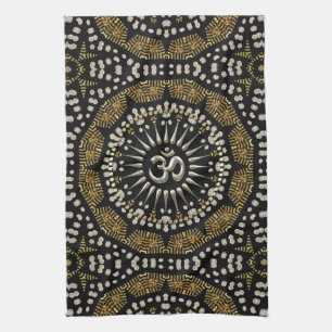 Linge De Cuisine Bannière en or noir tribal en argent Om Mandala