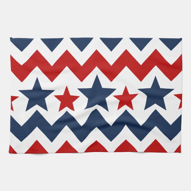 Linge De Cuisine Bannière étoilée bleue blanche rouge de Chevron (Horizontal)