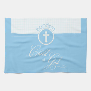 Linge De Cuisine Baptême Bleu Enfant de Dieu, personnalisable