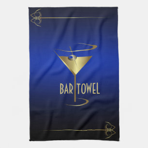 Linge De Cuisine Bar Towel Blue and Gold Cocktail Verre
