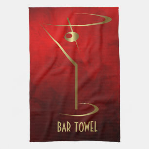 Linge De Cuisine Bar Towne Grunge Rouge et Gold Martini Verre