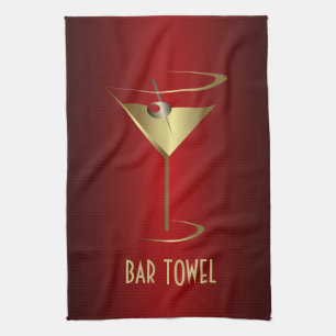 Linge De Cuisine Bar Towne Rouge et Gold Martini Verre