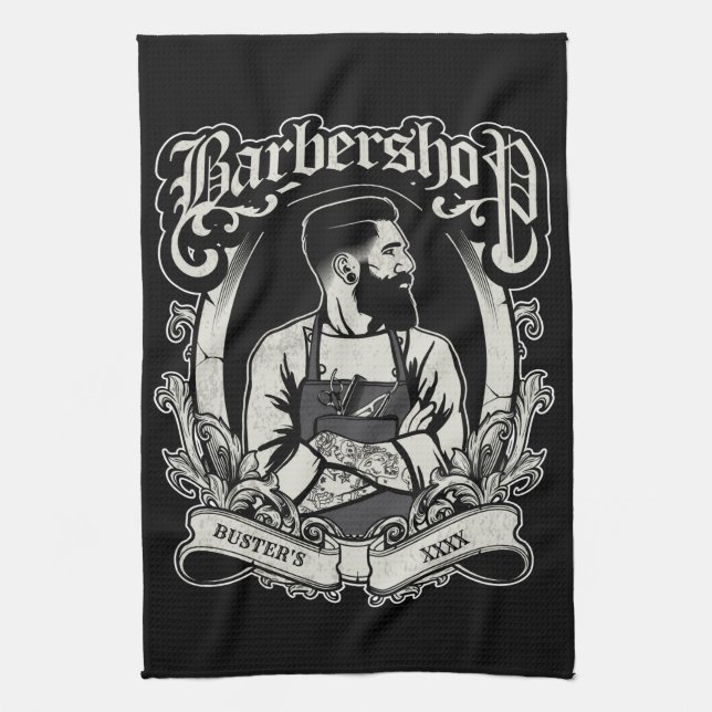 Linge De Cuisine Barbier à Hipster noir-n-blanc Personnaliser (Vertical)