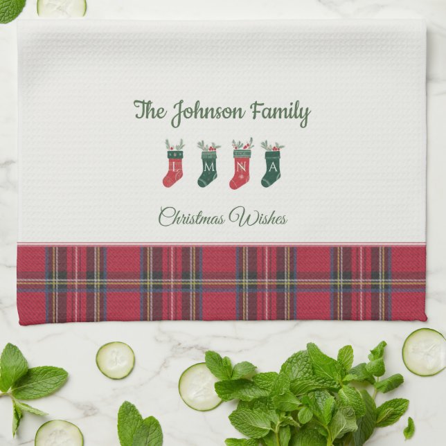 Linge De Cuisine Bas personnalisés avec Monogrammes Noël (Plié)