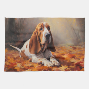 Linge De Cuisine Basset Hound à l'automne Leaves automne Inspire