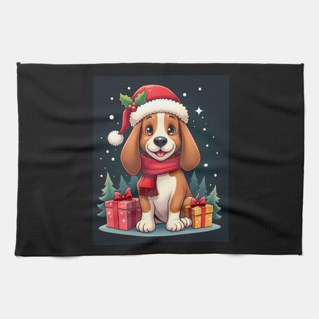 Linge De Cuisine Basset Hound Chien vêtements de Noël Santa Hat Chi (Horizontal)