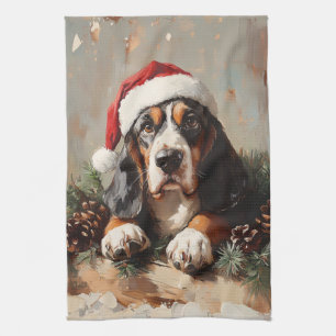 Linge De Cuisine Basset Hound dans une peinture à l'huile de chapea