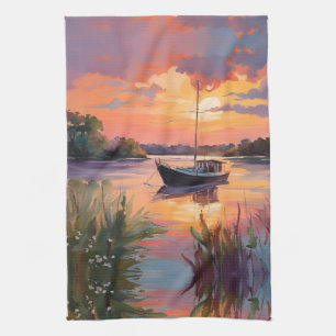 Linge De Cuisine Bateau à voile à Sunrise