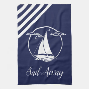 Linge De Cuisine Bateau à voile blanc nautique/départ à voile/ silh