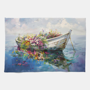 Linge De Cuisine Bateau avec Fleurs sauvages colorés
