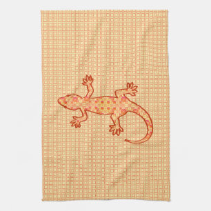 Linge De Cuisine Batik tribal Gecko - corail et orange clair