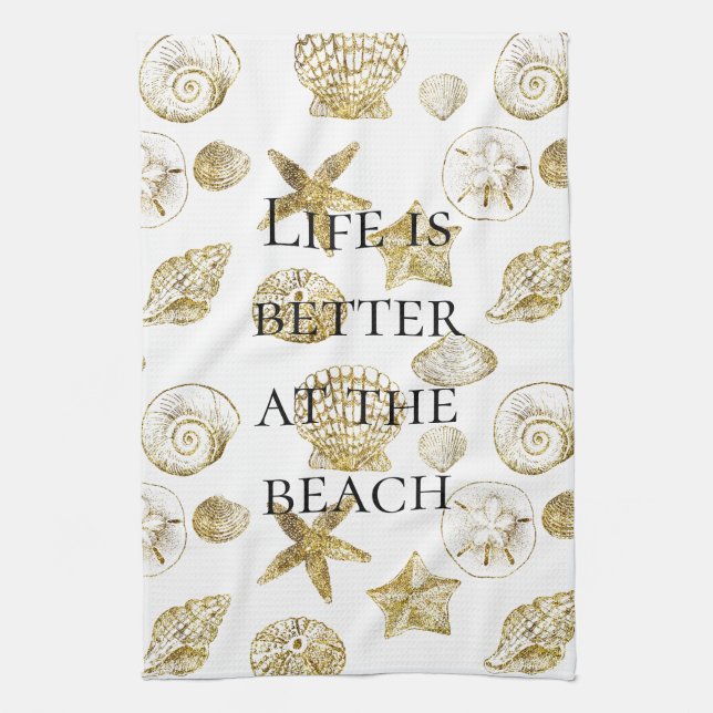 Linge De Cuisine Beach Gold Sea Shells (Vertical)