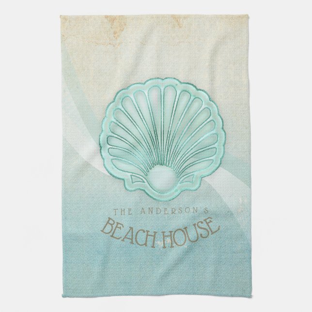 Linge De Cuisine Beach House Clam Shell Aqua Blue ID623 (Vertical)