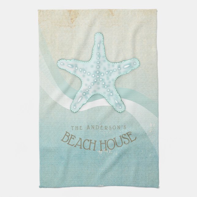 Linge De Cuisine Beach House Nautical Starfish Aqua Blue ID623 (Vertical)