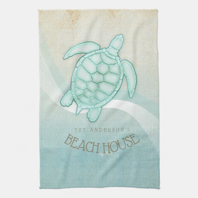 Linge De Cuisine Beach House Tortue nautique Aqua Blue ID623 (Vertical)