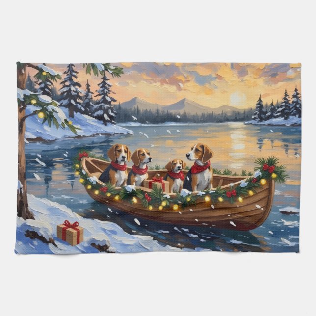 Linge De Cuisine Beagle Christmas Boat Holiday (Horizontal)
