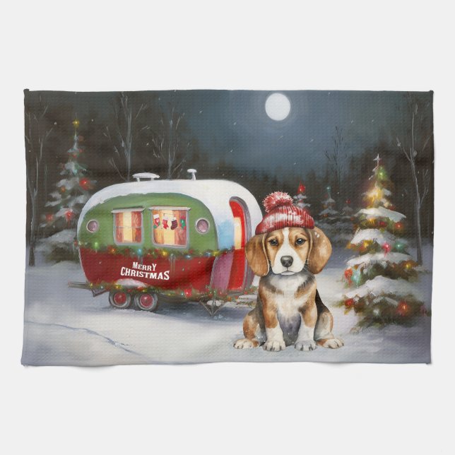 Linge De Cuisine Beagle d'hiver Caravan Christmas Adventure (Horizontal)