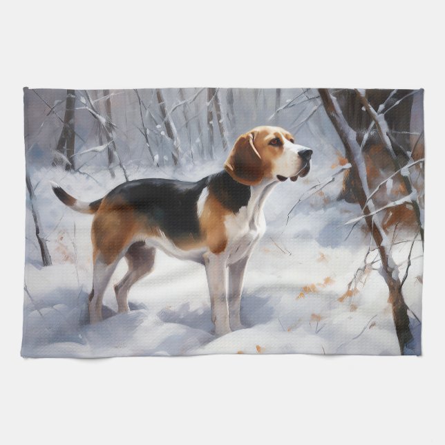 Linge De Cuisine Beagle Laisser Neige Noël (Horizontal)