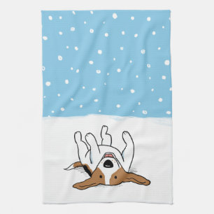 Linge De Cuisine Beagle neige hiver heureux - Dessin animé de chien