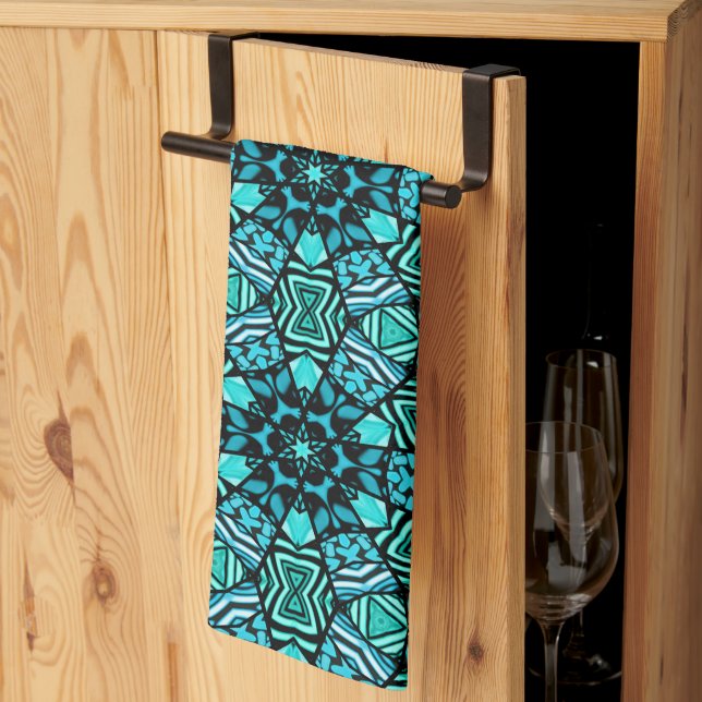 Linge De Cuisine Beau Aqua Turquoise Turquoise Ethnic Mosaic Art (Pliage en tiers)